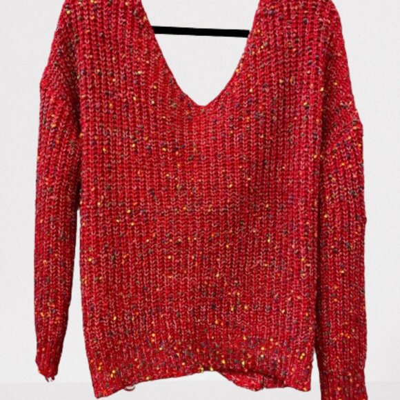 Red Open Back Twisted Boat Neck Red Sweater - Picture 7 of 10